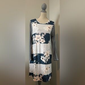 Floral and Striped Long Sleeve Dress